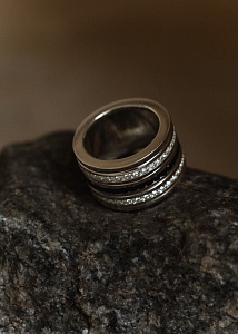 03-00-0393 Кольцо-механизм три дорожки цирконов (Ag 925)-2