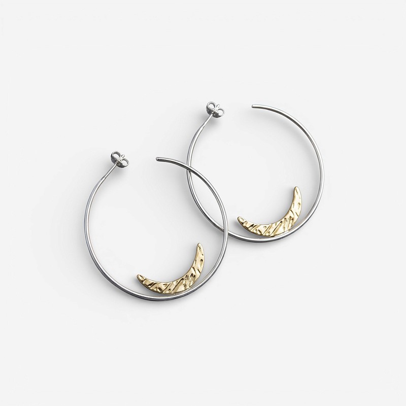 04-00-0469 Серьги-кольца с полумесяцем в позолоте (Ag 925)