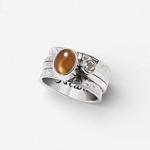 03-00-0350 Кольцо-механизм с овальным цитрином кабошон и белым топазом (Ag 925)-1