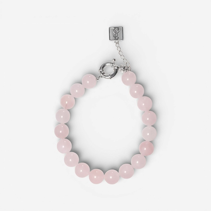 02-00-0505 Браслет с крупными бусинами розового кварца и цирконом (Ag 925)