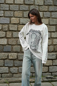 42-00-0009 Лонгслив Будда /Metallica Белый с серым принтом-2