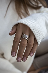 03-00-0355 Кольцо-механизм с серым лунным камнем и белым топазом (Ag 925)-4