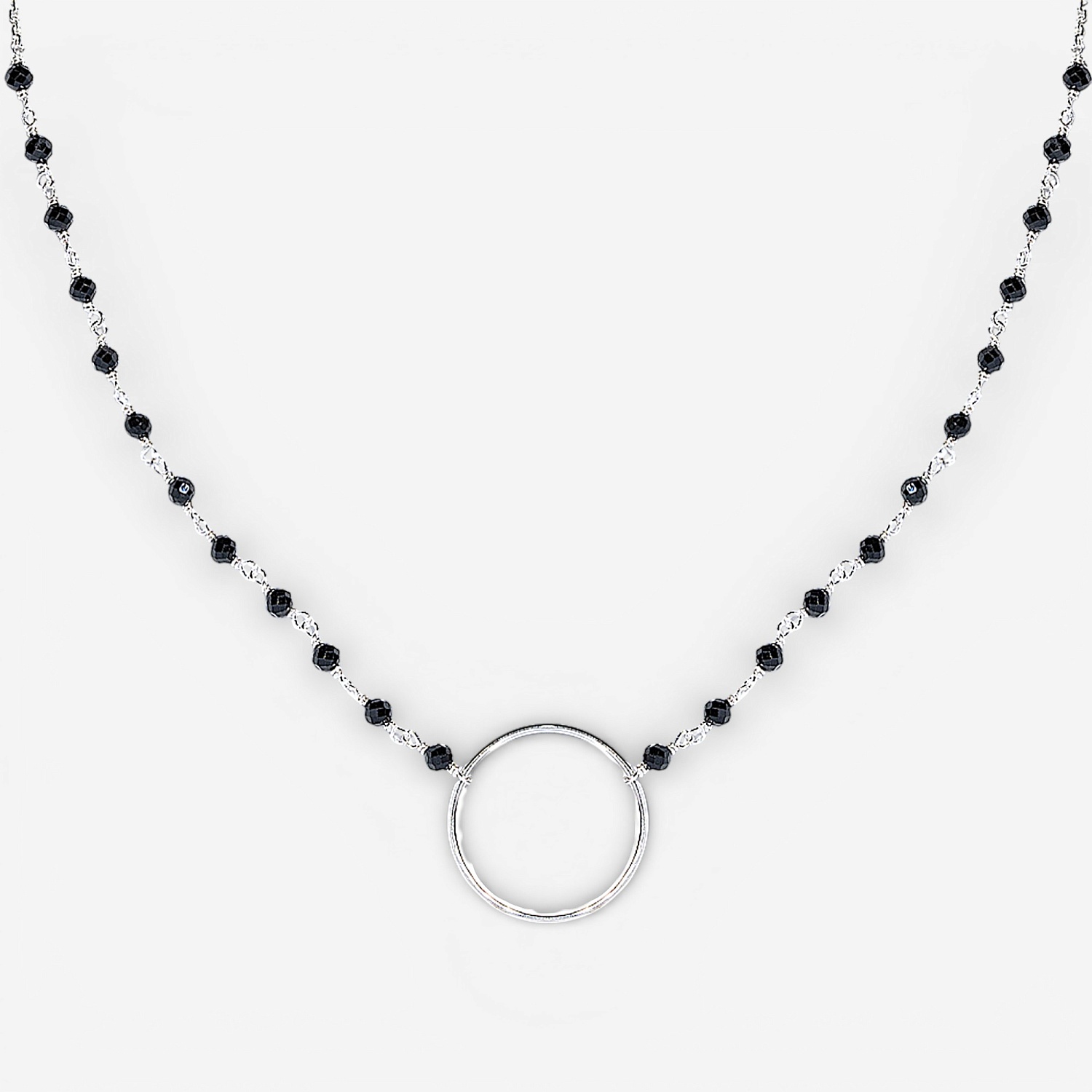 01-00-0135 Колье бесконечность с бусинами чёрного оникса (Ag 925)-1