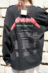 42-00-0008 Лонгслив Будда /Metallica черный с цветным принтом-4