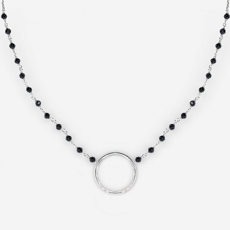 01-00-0135 Колье бесконечность с бусинами чёрного оникса (Ag 925)