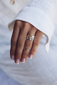 03-00-0316 Кольцо-механизм с овальным цитрином фасет и белым топазом (Ag 925)-2