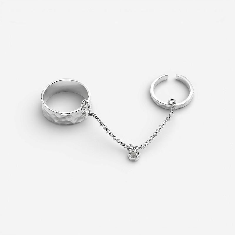 03-00-0554 Кольцо с соединительной цепочкой, кольцом на фалангу и цирконом (Ag 925)