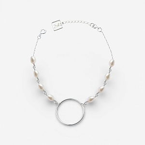 02-00-0007 Браслет бесконечность с белым жемчугом (Ag 925)-1