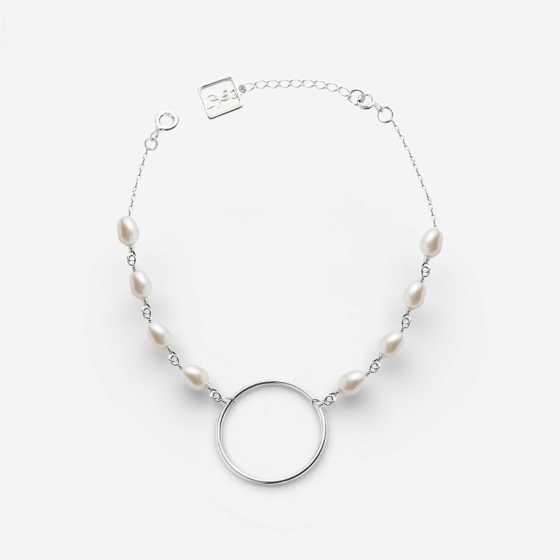 02-00-0007 Браслет бесконечность с белым жемчугом (Ag 925)