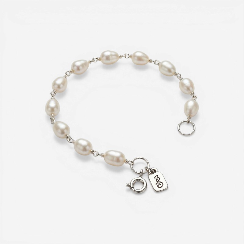 01-00-0673 Цепочка на карабин Жемчуг правая 12см. (через плетение) (Ag 925)