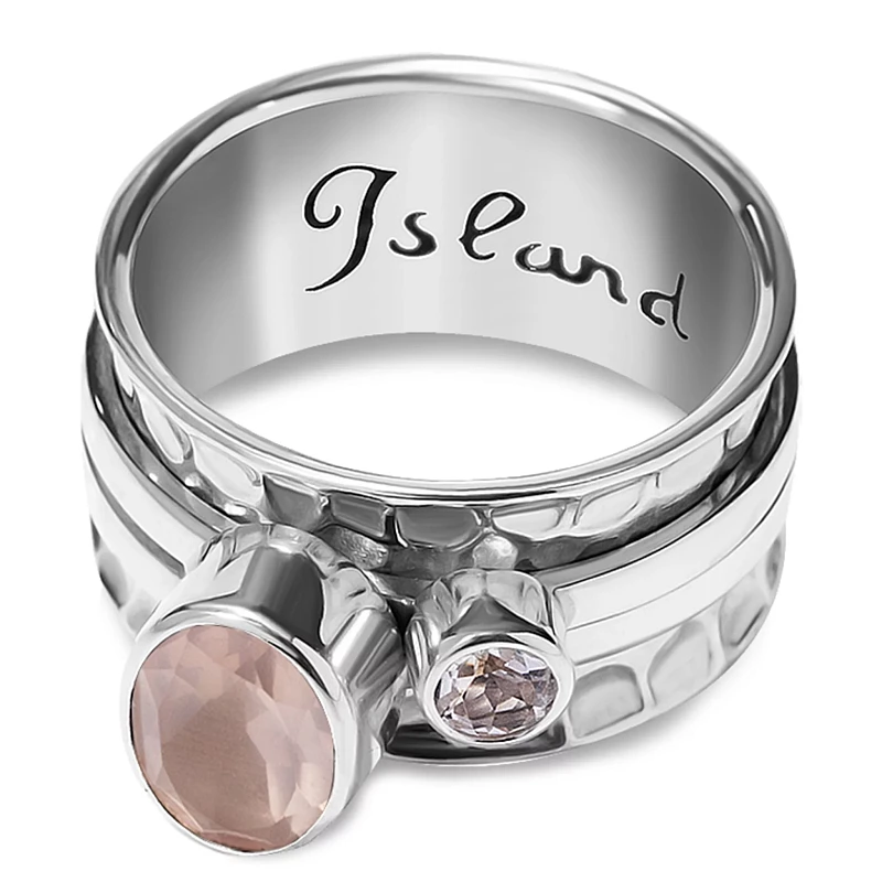 03-00-0319 Кольцо-механизм с овальным розовым кварцем (фасет) и белым топазом (Ag 925)