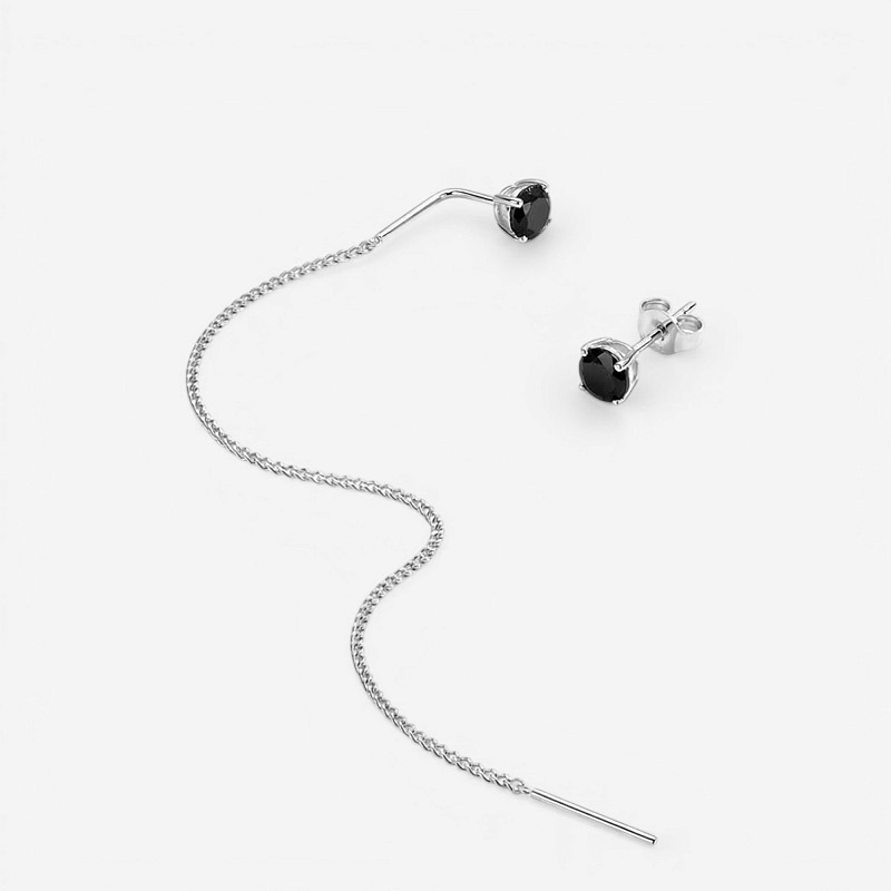 04-00-0079 Гвоздики с чёрным цирконом и длинной цепочкой (Ag 925)