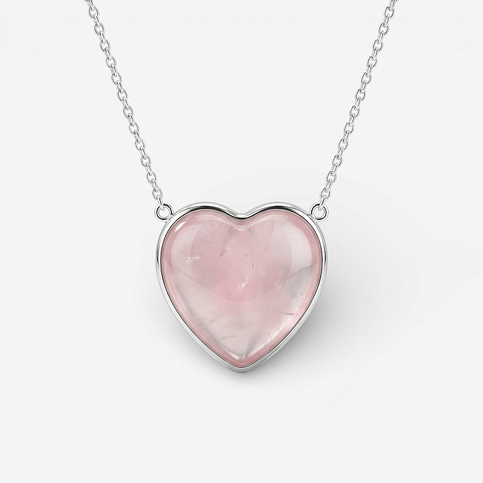 01-00-0284 Колье с сердцем из розового кварца (Ag 925)