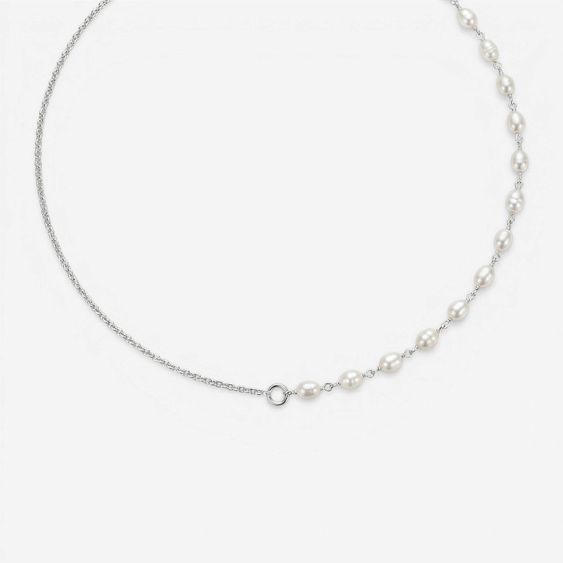 09-00-0021 Колье половинка с белым жемчугом "Добавь смысл" (Ag 925)