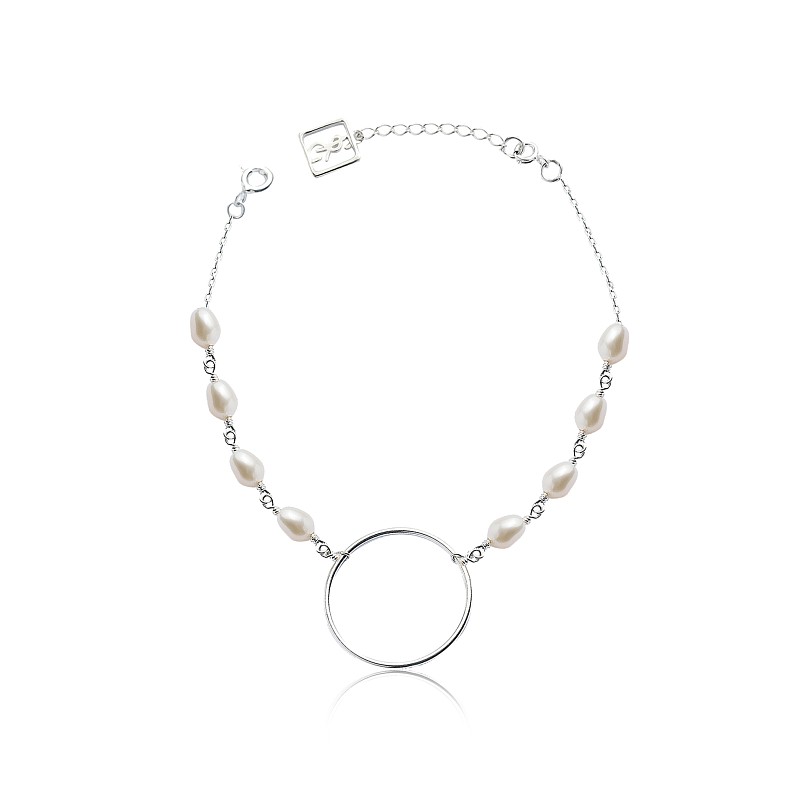 02-00-0007 Браслет бесконечность с белым жемчугом (Ag 925)
