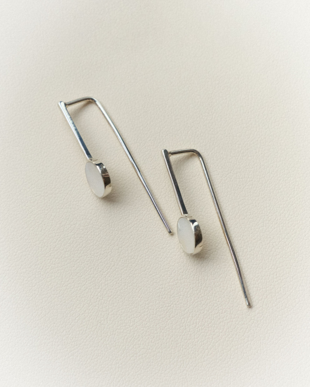 Серьги белый перламутр круг прямоугольная дужка