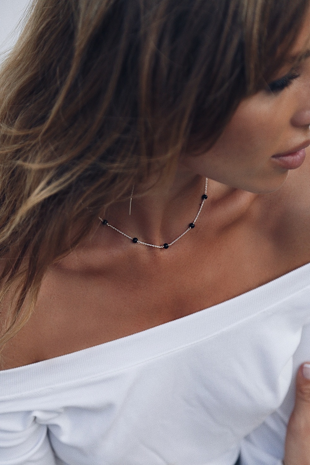 01-00-0219 Колье с бусинами оникса (Ag 925)-3