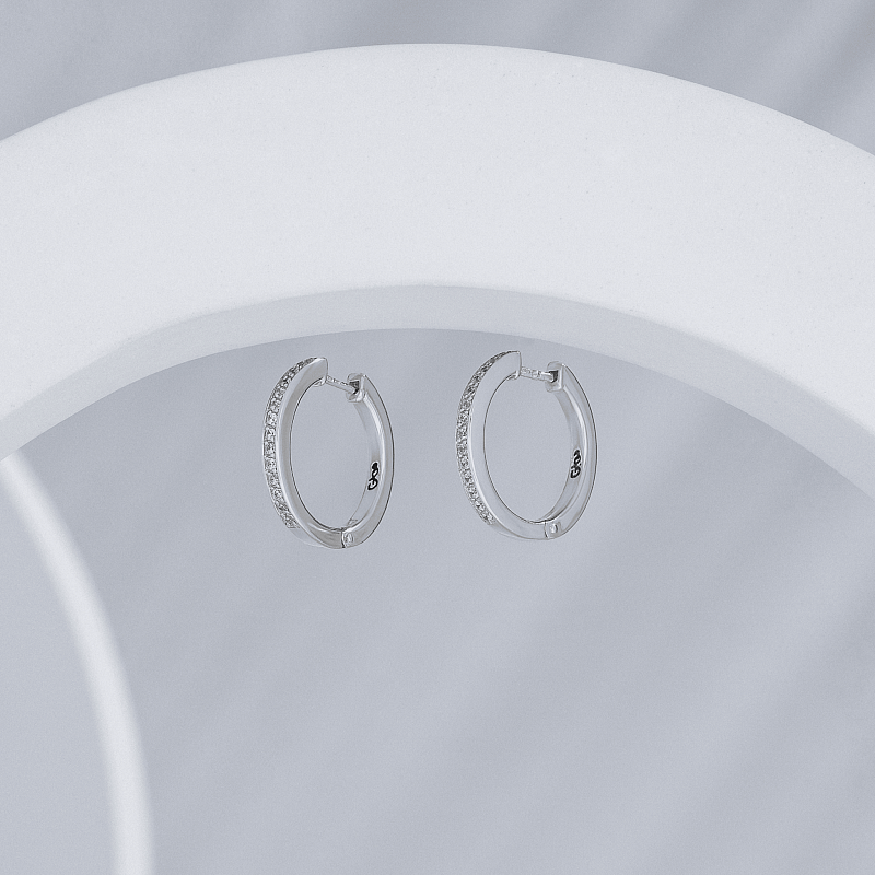 04-00-0401 Серьги-Конго Мерцающий белый циркон (Ag 925)