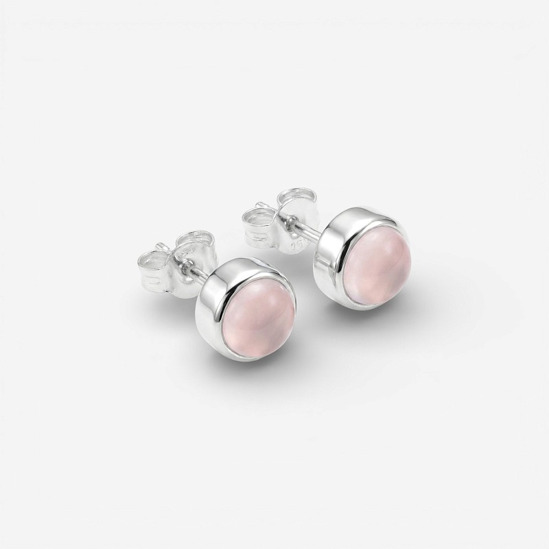 04-00-0440 Гвоздики с розовым кварцем кабошон (круглые) (Ag 925)