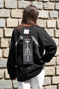 32-00-0038 Лонгслив Будда /Metallica черный с серым принтом-2