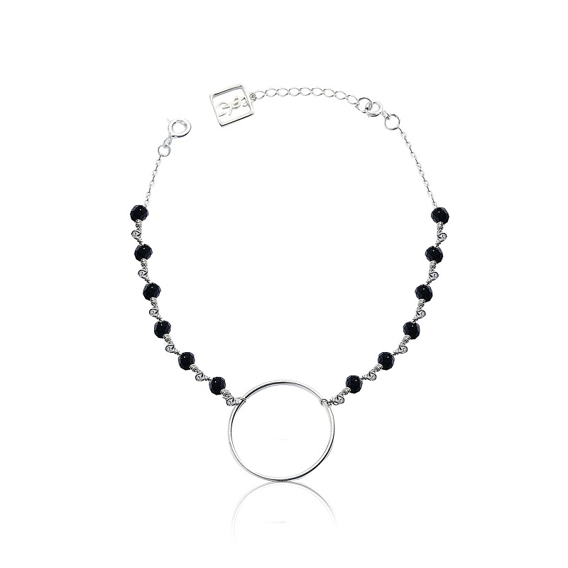 02-00-0013 Браслет бесконечность с чёрным ониксом (Ag 925)