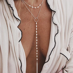 01-00-0059 Двойной галстук с белым жемчугом и серебряной пластиной (Ag 925)-2