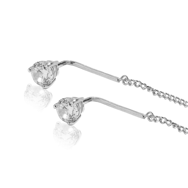 04-00-0032 Серьги подвески с белым цирконом (Ag 925)