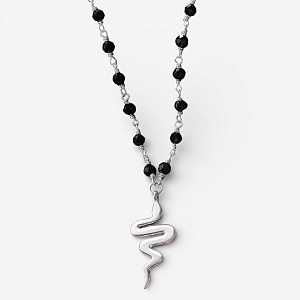 01-00-0486 Колье с чёрным ониксом и змеёй (Ag 925)-1