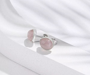 04-00-0086 Гвоздики с розовым кварцем (овальные) (Ag 925)-2