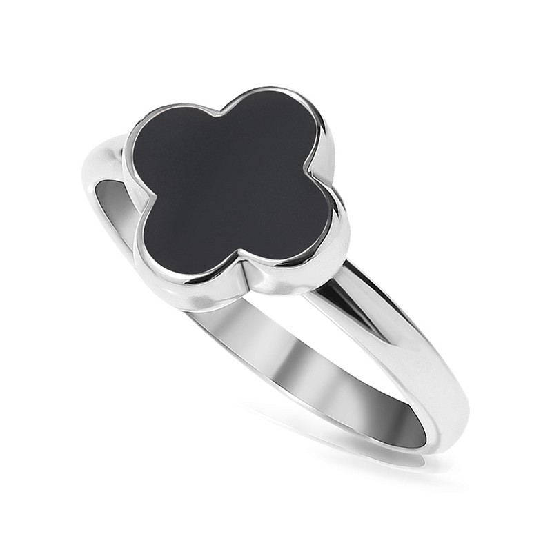 03-00-0047 Кольцо клевер с чёрным ониксом (Ag 925)