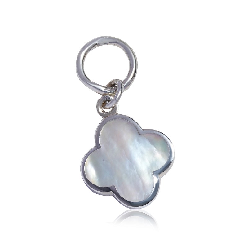 04-00-0470 Подвеска на серьгу клевер с белым перламутром (Ag 925)