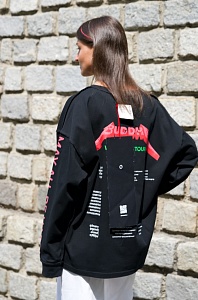 42-00-0008 Лонгслив Будда /Metallica черный с цветным принтом-2