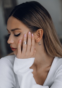 03-00-0186 Кольцо на фалангу двойное с круглым белым куб. цирконием (Ag 925)-5