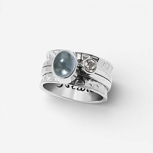 03-00-0429 Кольцо-механизм с овальным топазом Sky (кабошон) и круглым белым топазом (Ag 925)-1