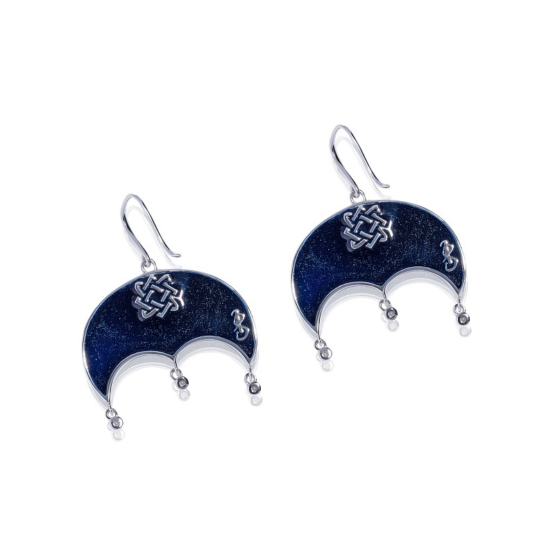 04-00-0782 Серьги Ладная Лунница с синей эмалью (Ag 925)