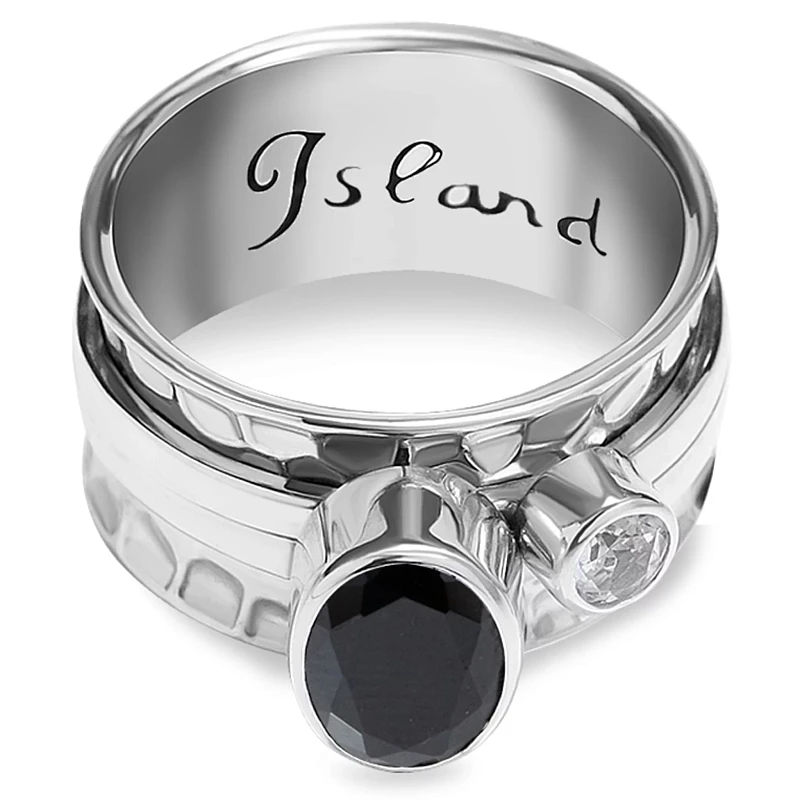 03-00-0307 Кольцо-механизм с овальной чёрной шпинелью фасет и белым топазом (Ag 925)