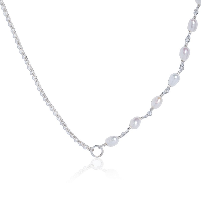 09-00-0021 Колье половинка с белым жемчугом "Добавь смысл" (Ag 925)