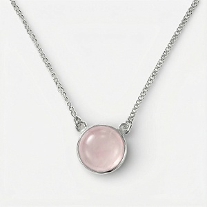 01-00-0237 Колье с круглым розовым кварцем кабошон (Ag 925)-1
