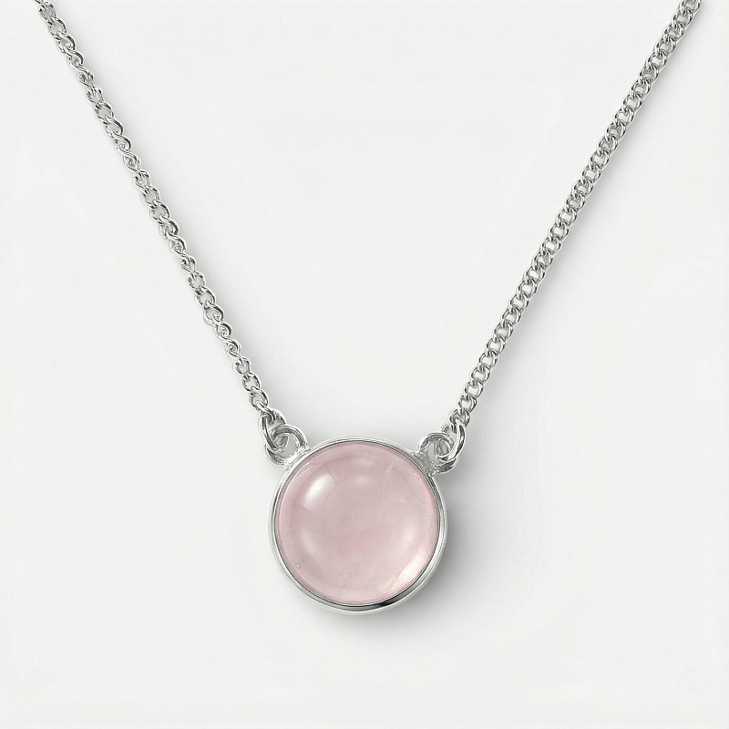 01-00-0237 Колье с круглым розовым кварцем кабошон (Ag 925)