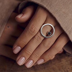 03-00-0013 Кольцо Сфера с чёрным цирконом (Ag 925)-5