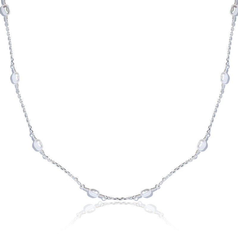 01-00-0218 Колье с бусинами белого жемчуга (Ag 925)