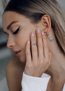 03-00-0163 Кольцо на фалангу с круглым чёрным цирконом (гладкое) (Ag 925)-4