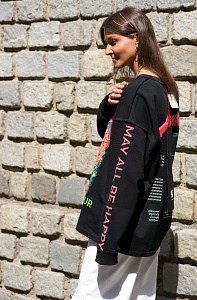 42-00-0008 Лонгслив Будда /Metallica черный с цветным принтом-3