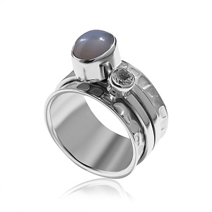 03-00-0355 Кольцо-механизм с серым лунным камнем и белым топазом (Ag 925)-1