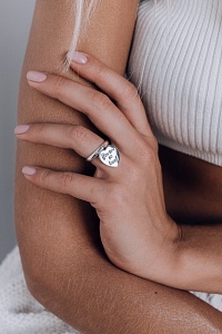 03-00-0530 Кольцо с подвеской белый перламутр сердце (Ag 925)-4