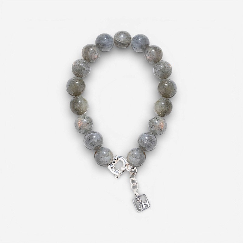 02-00-0094 Браслет с крупными бусинами лабрадорита и цирконом (Ag 925)