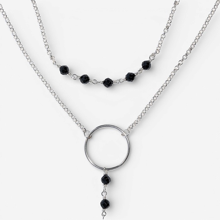 09-00-0029 Двойной галстук с чёрной шпинелью и серебряной пластиной (Ag 925)