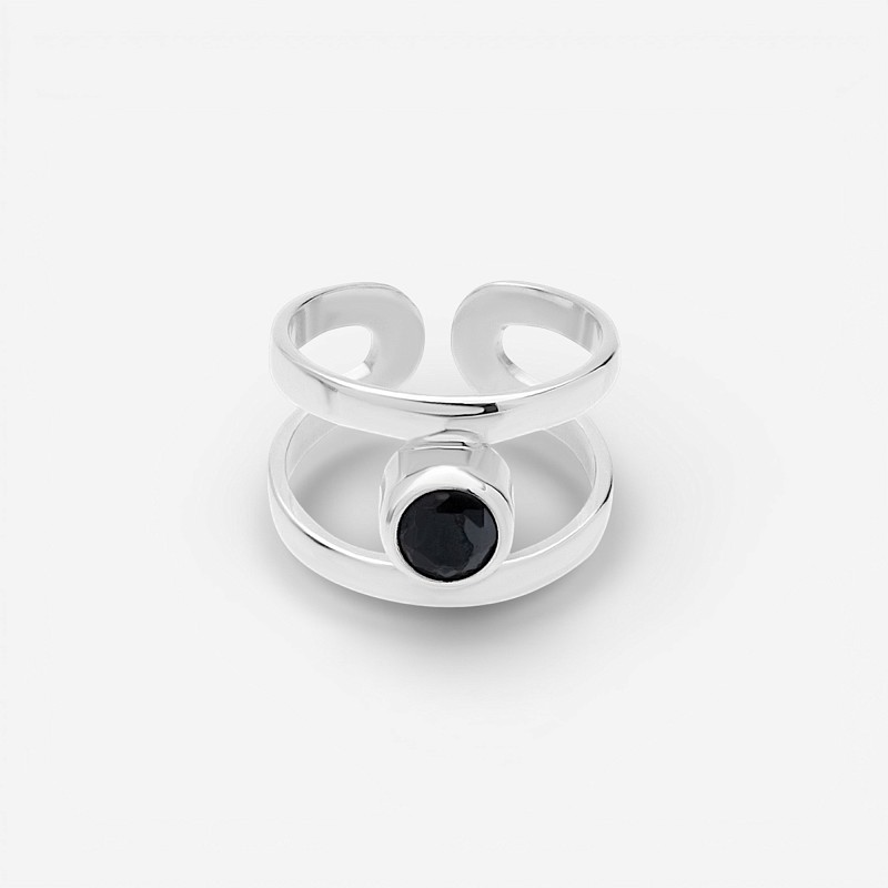 03-00-0187 Кольцо на фалангу двойное с круглым чёрным цирконом (Ag 925)