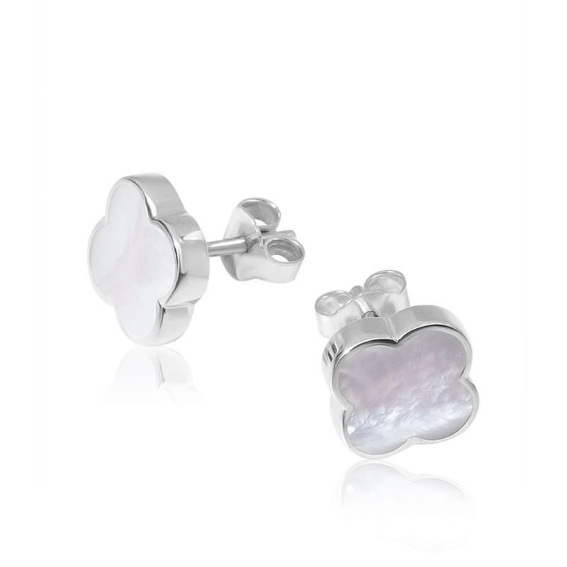 04-00-0185 Гвоздики клевер с белым перламутром (Ag 925)