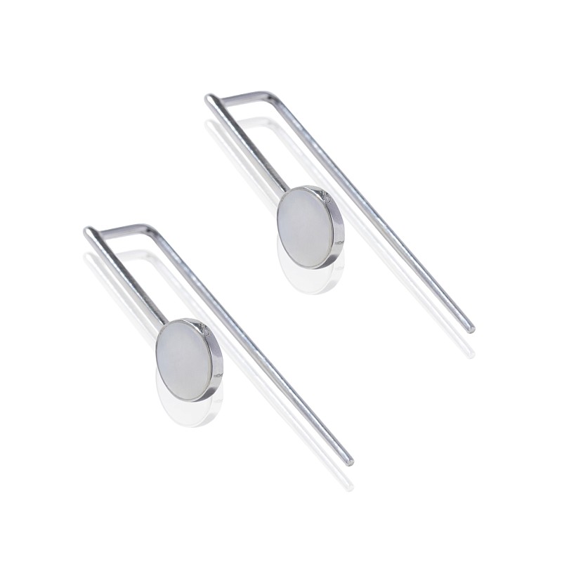 04-00-0059 Серьги белый перламутр круг прямоугольная дужка (Ag 925)